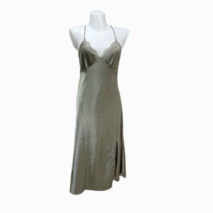 Satin Chemise Gown Slip Dress L Sage Green